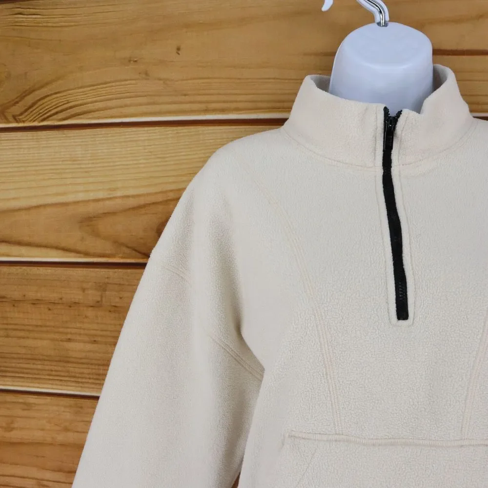 PINK Victoria's Secret 1/4 Zip Pullover Jacket Womens‎ L Ivory White Pocket